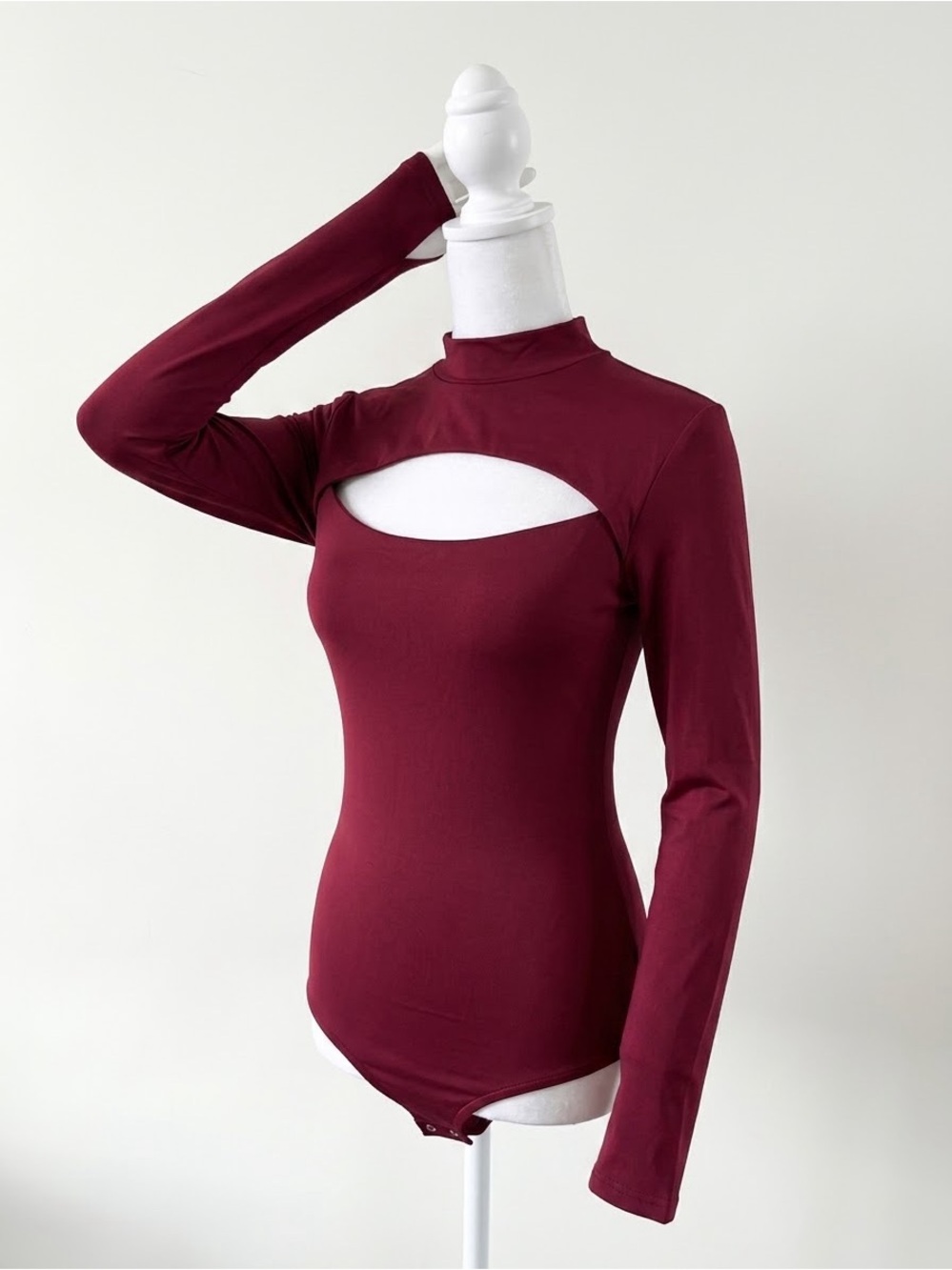 ReoRia Long Sleeve Cutout Bodysuit - Burgundy